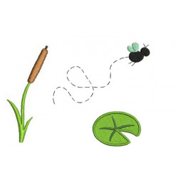 Stickmuster - Fliege, Schilf, Seerose